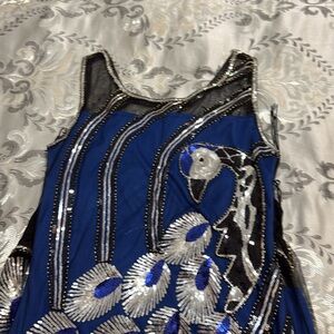 Elegant Black and Blue Midi Dress